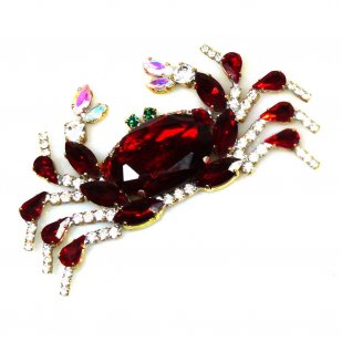 Crab Brooch Large ~ Red with Clear Crystal*