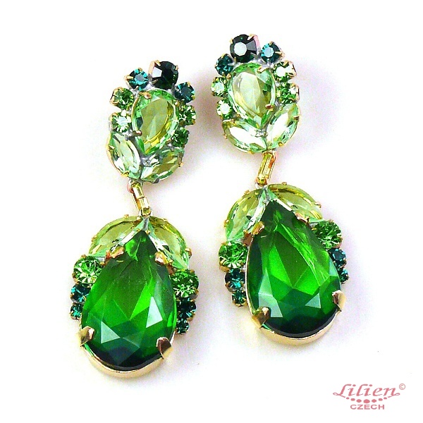 Iris Earrings Pierced ~ Peridot Green Emerald : LILIEN CZECH