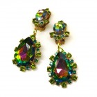 Heritage of History Earrings Clips ~ Green Vitrail*