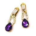 Gemini Earrings Clips ~ Clear Crystal with Purple*