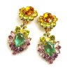 Aztec Sun Earrings Clips ~ Yellow Green Pink