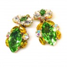 Floralie Earrings Clips ~ Green Yellow AB*