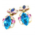 Floralie Earrings Clips ~ Aqua with AB and Pink*