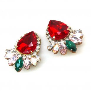 Paris Charm Earrings Clips ~ Red Clear*