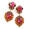 Aztec Sun Earrings Pierced ~ Topaz Tones with Silver Fuchsia