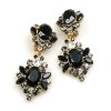 Aztec Sun Earrings Clips ~ Smoke Crystal Black Clear