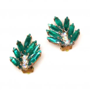 Leafs Earrings with Clips ~ Emerald*