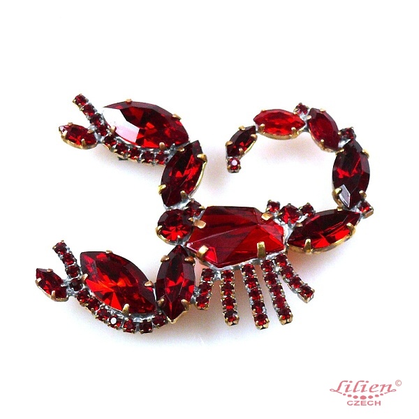 Little Spider Pin ~ Red and Clear Crystal : LILIEN CZECH