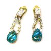 Gemini Earrings Clips ~ Clear Crystal with Extra Turquoise*