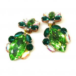 Floralie Earrings Clips ~ Peridot with Emerald and AB*