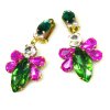 Carmen Earrings Clips ~ Green with Fuchsia*