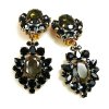 Aztec Sun Earrings Clips ~ Black with Smoke Crystal