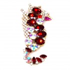 Sea-Horse Brooch ~ Red with AB and Clear*