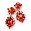 Aztec Sun Earrings Clips ~ Red