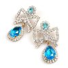 Bows Earrings Pierced ~ Aqua