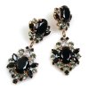 Aztec Sun Earrings Pierced ~ Smoke Crystal Black Clear