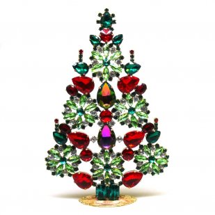 Christmas Tree Stand-up Decoration 22cm ~ Green Red Vitrail*