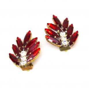 Leafs Earrings with Clips ~ Red*