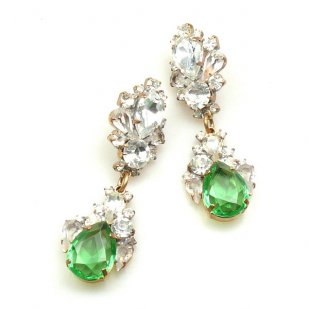 Timeless Pierced Earrings ~ Crystal with Green