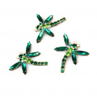 Dragonfly Rhinestone Button ~ Emerald*