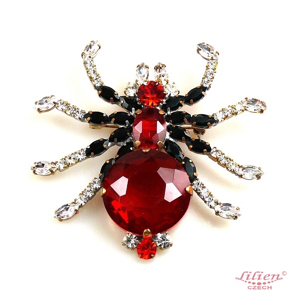 Little Spider Pin ~ Red and Clear Crystal : LILIEN CZECH