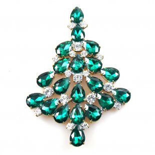 Xmas Teardrops Tree Brooch 10cm ~ Emerald Clear*