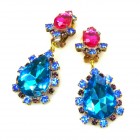 Heritage of History Earrings Clips ~ Aqua Blue Fuchsia*