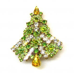 Xmas Tree Brooch #07 ~ Green Yellow Clear*