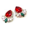 Paris Charm Earrings Clips ~ Red Clear*