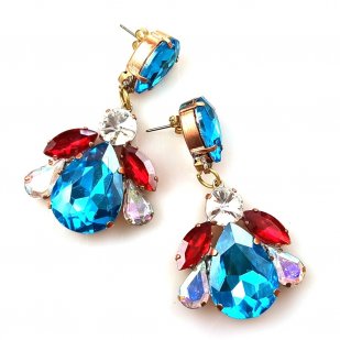 Beaute Earrings Pierced ~ Aqua with Red*