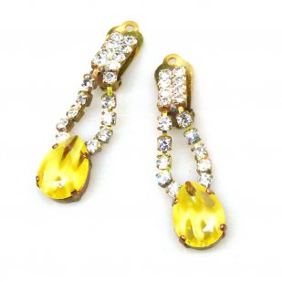 Gemini Earrings Clips ~ Clear Crystal with Extra Yellow*