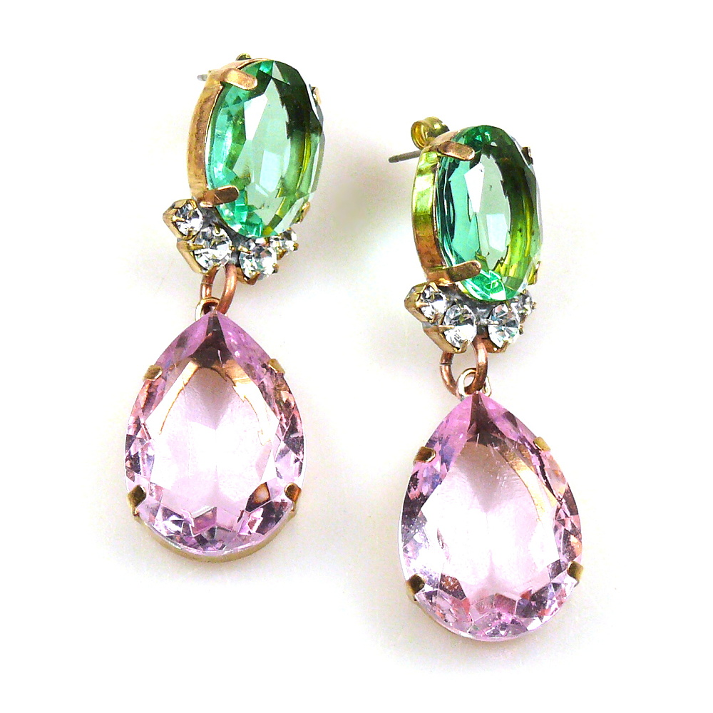 pink green earrings