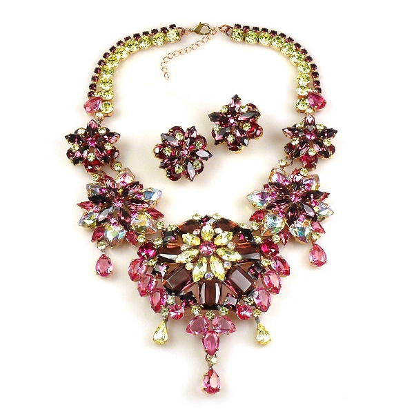 Crystal Blossom ~ Necklace Set ~ Purple AB Fuchsia Yellow : LILIEN ...